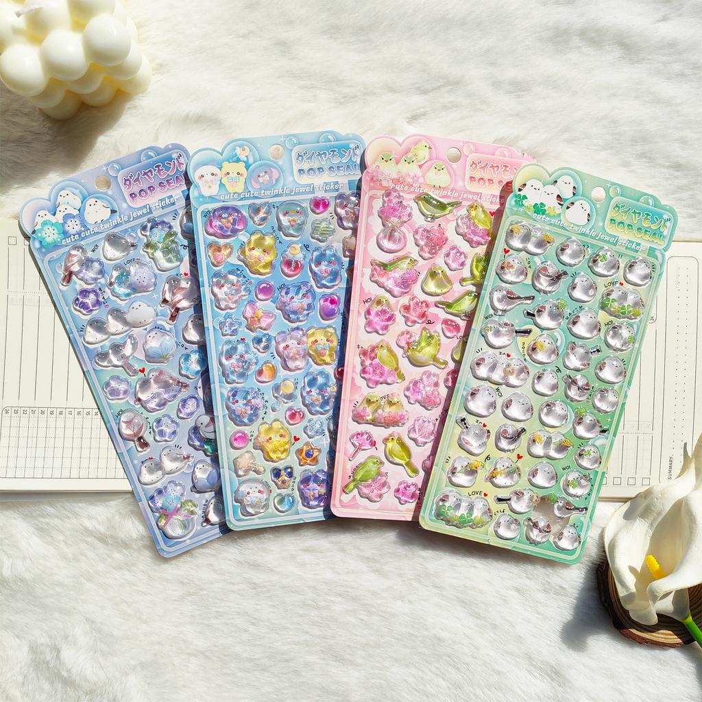 Sparkling Crystal Tit 4Pcs Stickers - Cute Spring Bird Relief Decals Ideal for Notebook Phone Case DIY Kids Girls Gift Presents