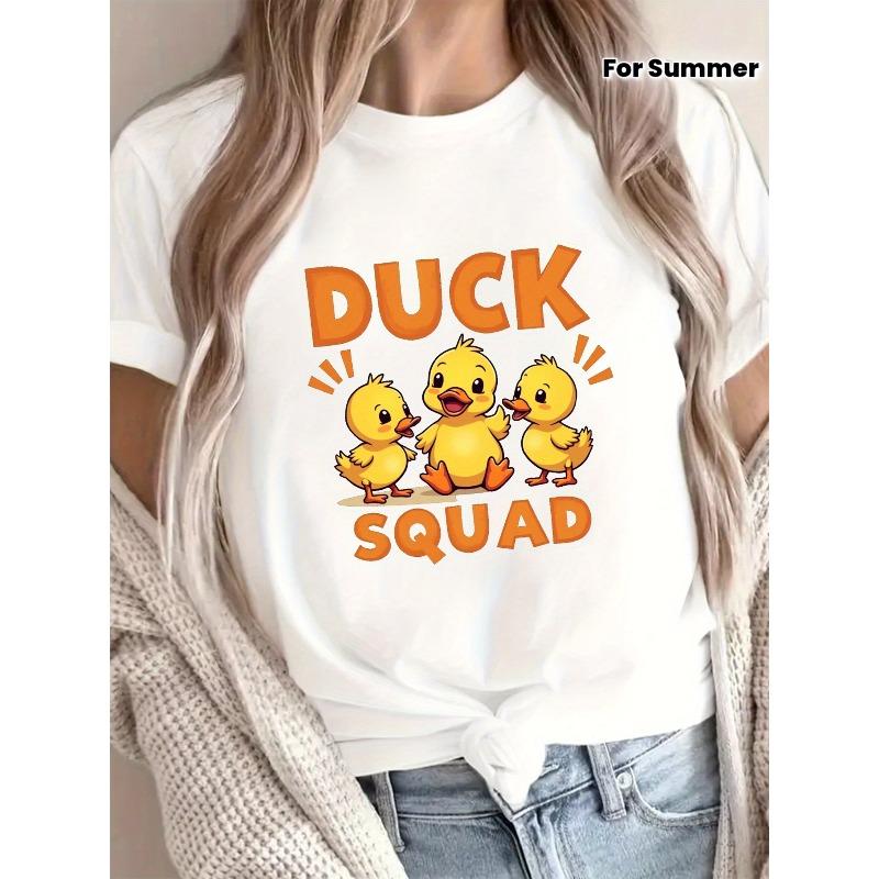 Футболка с принтом 'Утята DUCK SQUAD', с коротким рукавом, круглым вырезом, повседневный топ для лета и весны, женская одежда