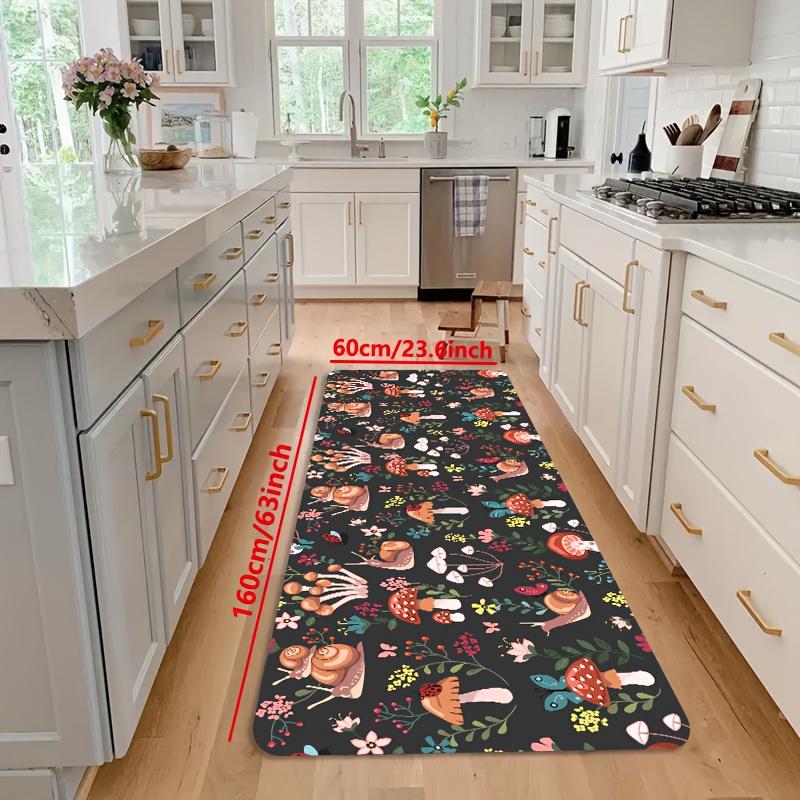 1Pcs Luxury Black and White Mushroom Kitchen Mat Soft Thickened Kitchen Floor Mat Waterproof Non-slip Oil-proof Floor Mat Runner Rug