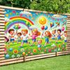 2D Happy Kids Playing with Rainbow Backdrop Party Photo Background Cloth