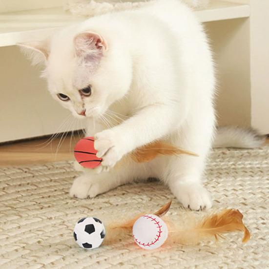 1 шт./3 шт. Интерактивная игрушка-мяч с перьями Мини-прыгучий баскетбольный футбольный бейсбольный мяч с перьями Игрушка-ловец для домашних кошек