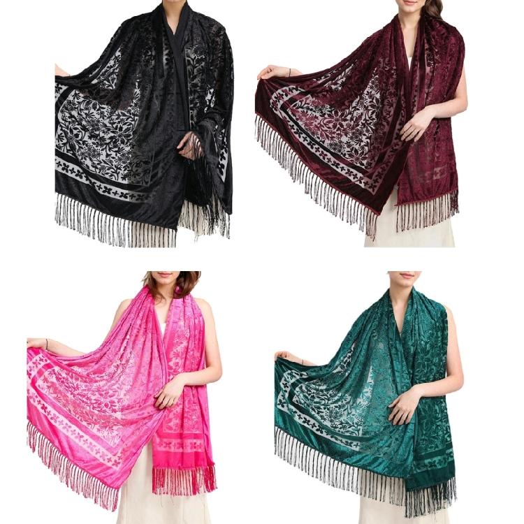 Изысканный бархатный шарф-накидка для женщин, накидка на плечи для вечернего платья, шарф с бахромой для гостей свадьбы