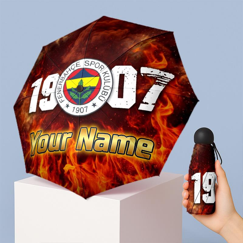 Fenerbahçe FC Manual Five Fold 8 Rib Umbrella Support Custom Text, Lightweight Travel Umbrella