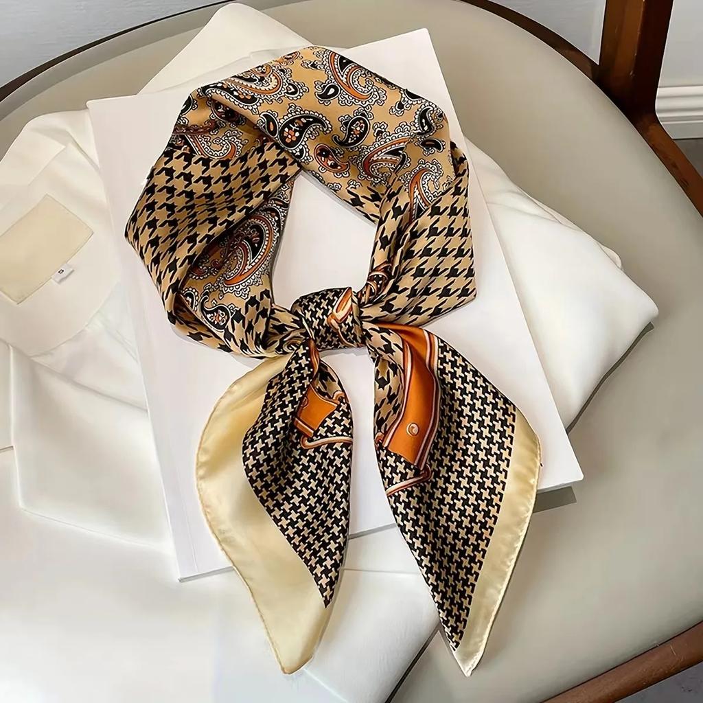 Luxury Brand Women Leopard Print Square Hijab Scarf Soft Satin Silk-like Small Neck Scarf Stylish Casual Headscarf