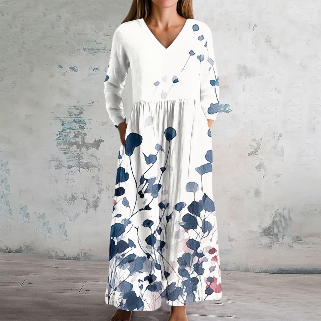 Women's Fashion Dress Spring V-neck Long Sleeve Dress