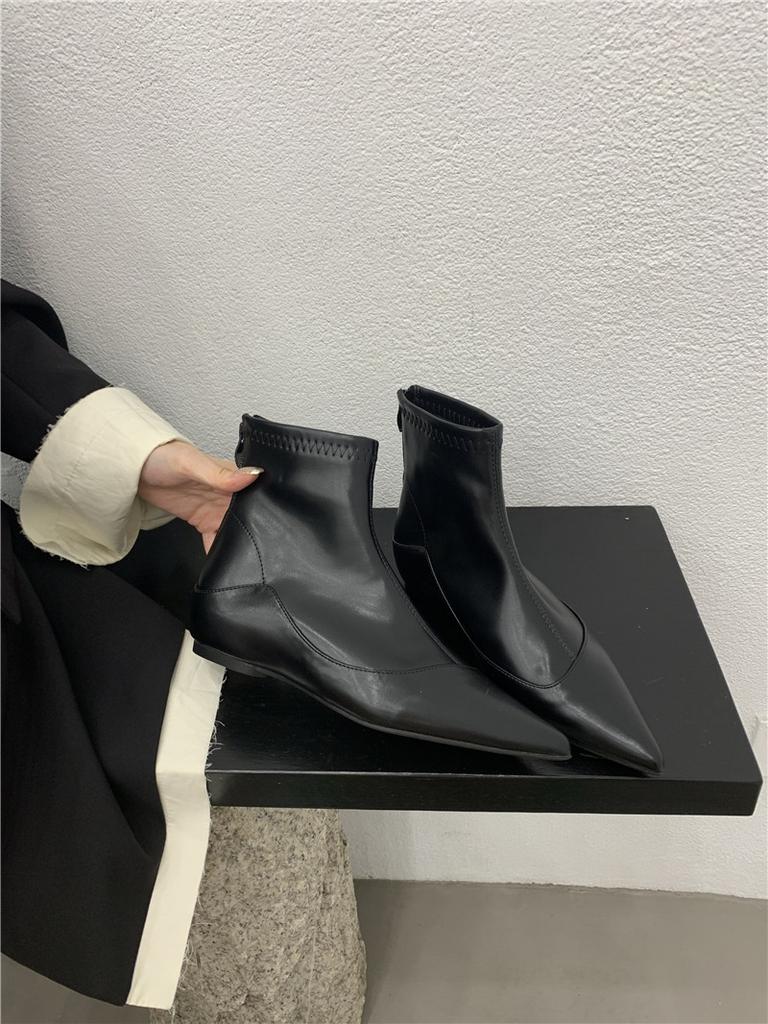 Модные ботильоны на внутренней платформе 2025 новая строчка простые остроносые и ботильоны на щиколотке плоские короткие ботинки женские тонкие ботинки