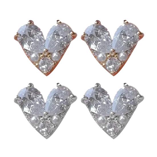 Серьги-пусеты в форме сердца со стразами, искусственными бриллиантами, серьги-пусеты в виде сердца любви с искусственным жемчугом, сверкающие милые пусеты для женщин, девушек, для свиданий, вечеринок