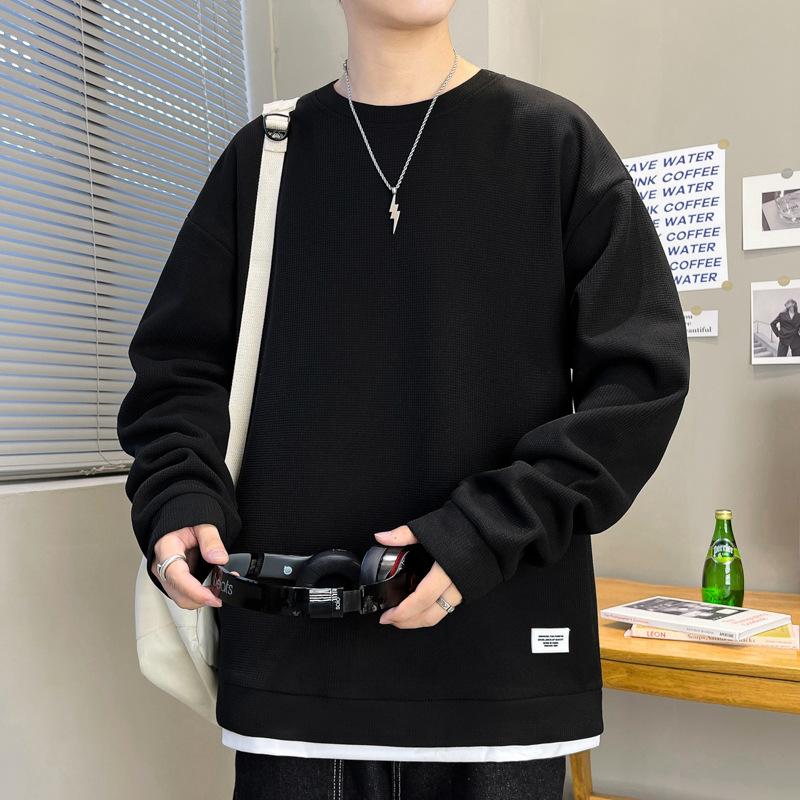 Толстовка с круглым вырезом мужская весна и осень модная однотонная корейская свободная повседневная куртка с длинными рукавами пуловер универсальная мужская одежда
