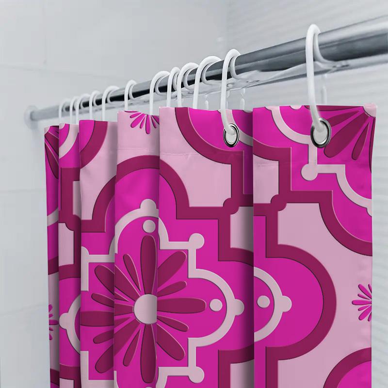 Pink White Geometric Shower Curtain 3D Printed Bathroom Decor Waterproof Fabric Shower Curtains for Home Kitchen Bath Tub Size A