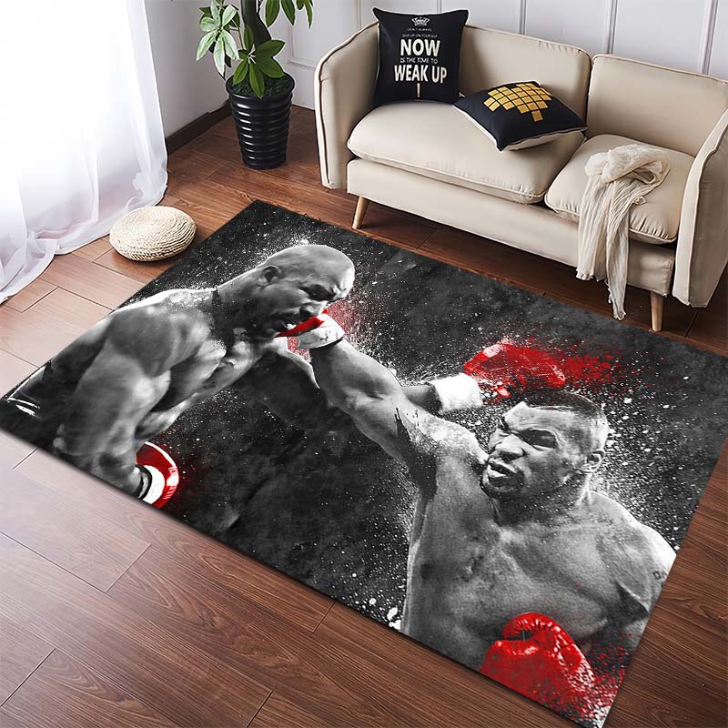 Boxing Champion Mike Tyson Photo Collage Red Boxing Glove Gold Frame Non Slip Floor Rug Sports Fan Man Cave Washable Indoor Area Carpet