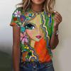 Summer Fashion Top Women 3d Floral T-Shirts Girls Face Painting Harajuku Colorful Beautiful Short Sleeve Tees Oversized Clothing
