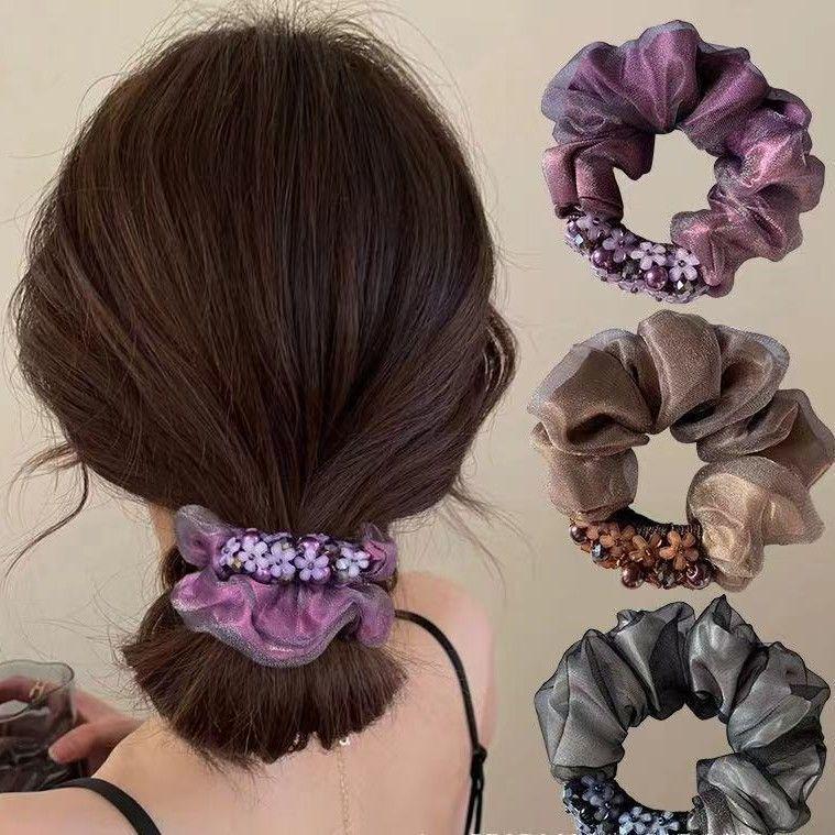 Элегантная сетчатая резинка для волос со сверкающими стразами, высококлассный роскошный аксессуар для волос для женщин, стиль 2025