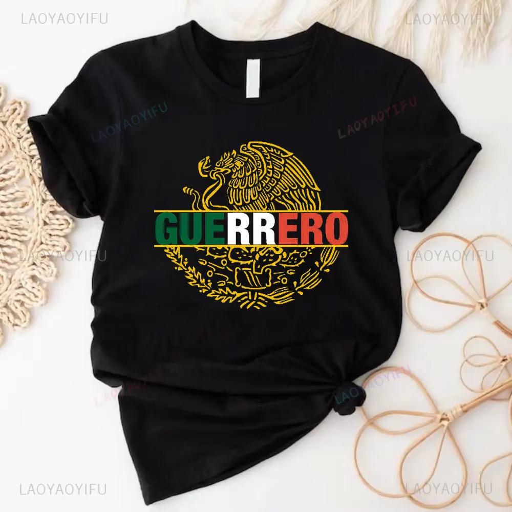 Mexican Flag Cotton T Shirt A Divine Eagle Holding A Snake in Its Beak Print Unisex Women Tshirt Hispanic Heritage Month Gifts