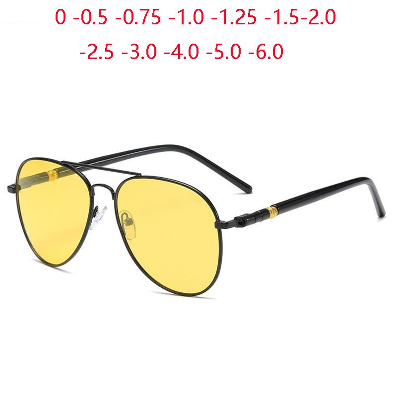 Night Vision Pilot Sunglasses For Men Women With Diopter -0 5 To -6 0 Myopia Driving Prescription Sun Glasses