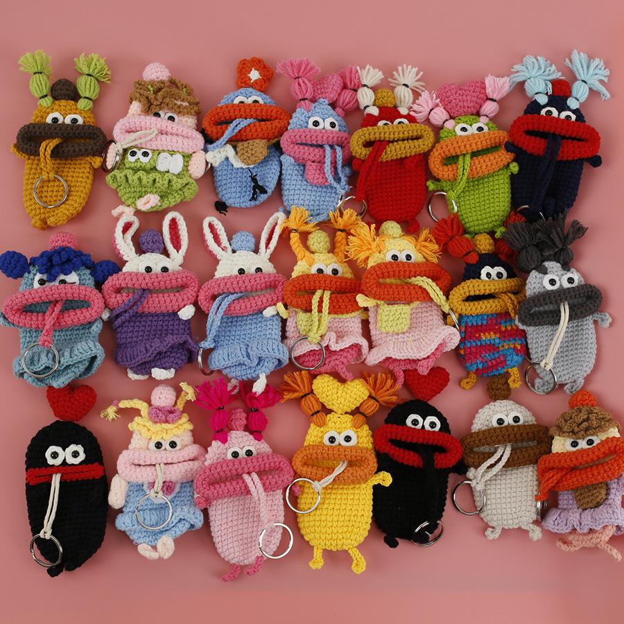 Забавные вязаные крючком брелоки Вязание Милая кукла с сосисочным ртом Держатель для ключей Полезная вязаная сумка для хранения Брелоки для автомобильных ключей Оптовая торговля