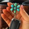 1/2Pcs Turquoise Inlaid Keychain Flower Shape Natural Stone Inlay Design Keychain Bag Clip Holder Bag Backpack Accessories