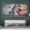 Street Graffiti Art Behind the Curtain Canvas Painting Boy and Girl Find Love Wall Art Posters and Prints for Living Room Home