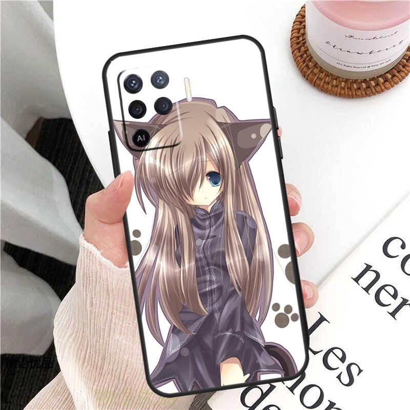 Чехол с аниме-девушкой-кошкой для Oppo A78 A54 A74 A94 A17 A57 A77 A76 A16 A96 A18 A60 A80 A40 A38 A58 A98 A15 A5 Pro