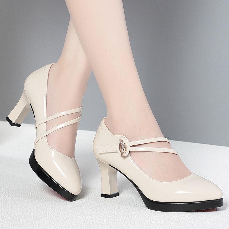 Весенние и осенние женские туфли на высоком каблуке, женские водонепроницаемые туфли на платформе, элегантные легкие туфли на среднем каблуке
