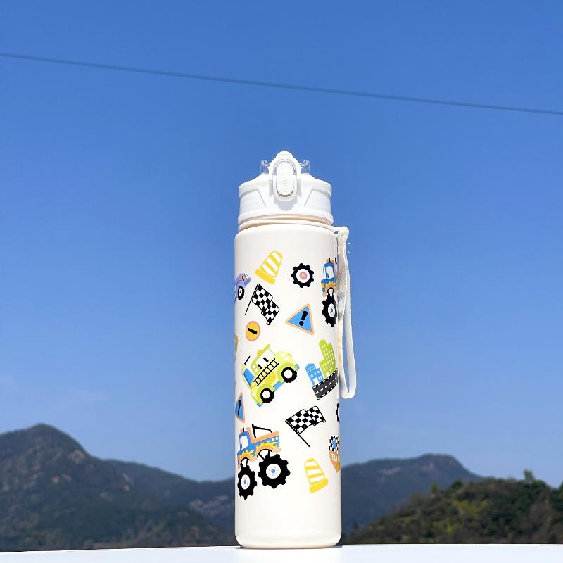 Plastic 800ML Dinosaur Water Bottle Kids Sippy Cup Leakproof with Silicone Straw for School Outdoor Camps