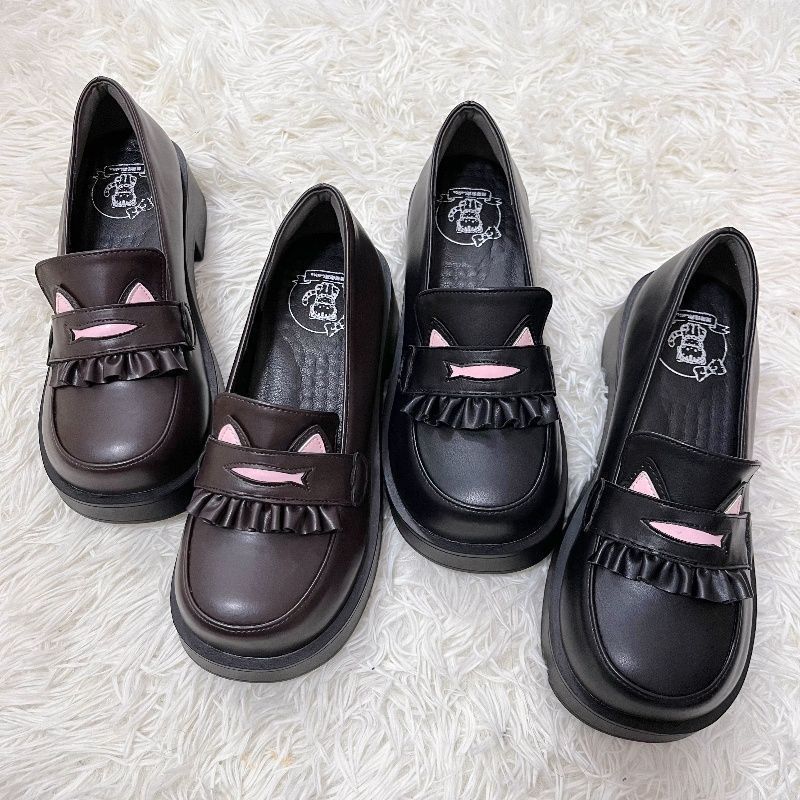 Sweet Puff College Wind 2025 New Height Enhanced Platform JK Uniform Shoes Super Soft Student Shoes Lolita Black