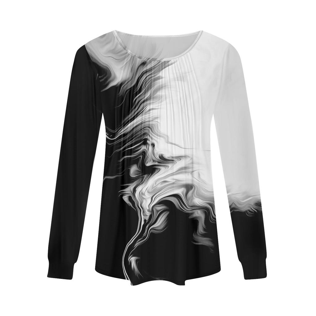 Рубашки с длинным рукавом для женщин, топы, нарядные повседневные блузки, плиссированные топы-туники с круглым вырезом