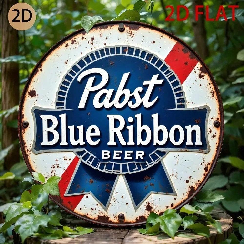 Металлический пивной знак Pabst Ribbon Round 2D Настенный декор Домашний бар Мужская берлога Паб Гараж
