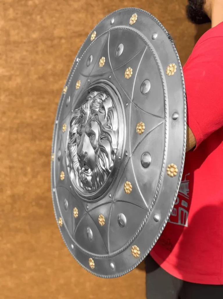Medieval Lion Face Shield | Steel Armor Replica for Cosplay Display | Knight Battle Shield | Perfect Gift for Events & Décor