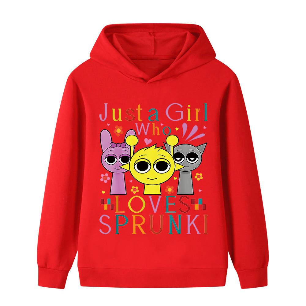 B1056 Kids Boys Girls Sprunki Cartoon Cute Print Long Sleeves Hoodie