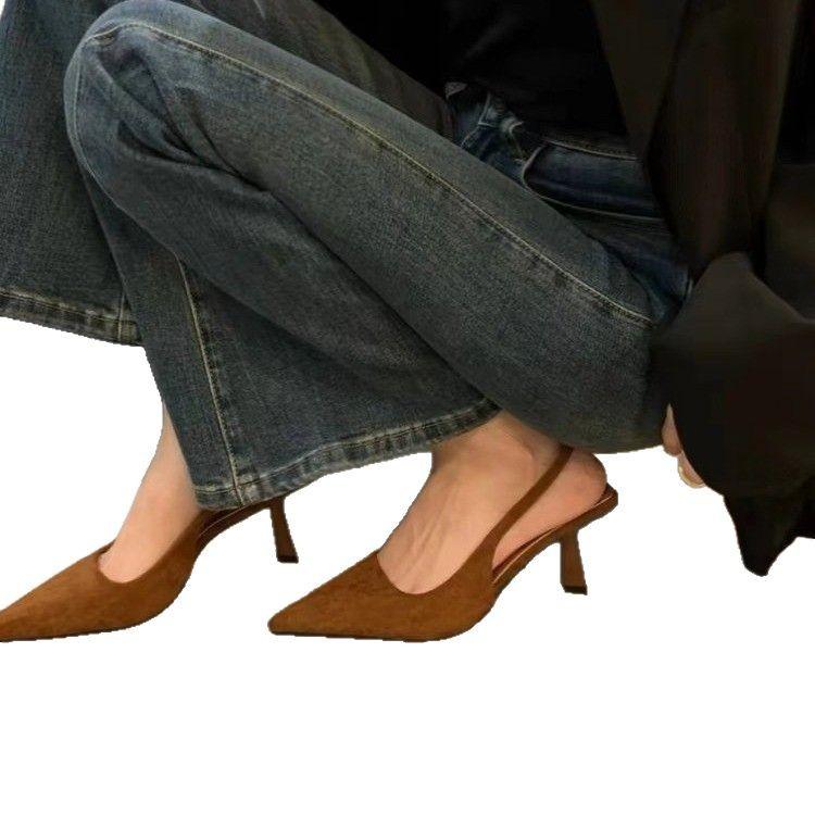 Черные универсальные босоножки на высоком каблуке с заостренным носком 2025 года, французские светские босоножки на высоком каблуке, женская верхняя одежда