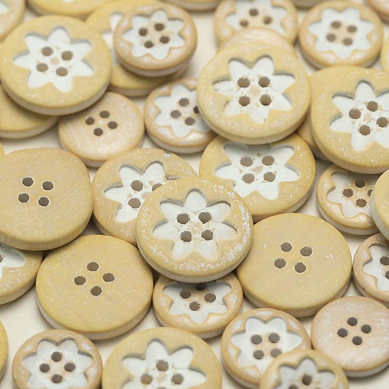 5Pcs Flower Wood Buttons Four-Eye Clothing Buttons Knitted Cardigan Jacket Trench Coat Children'S Clothing Wooden Decorative Buttons
