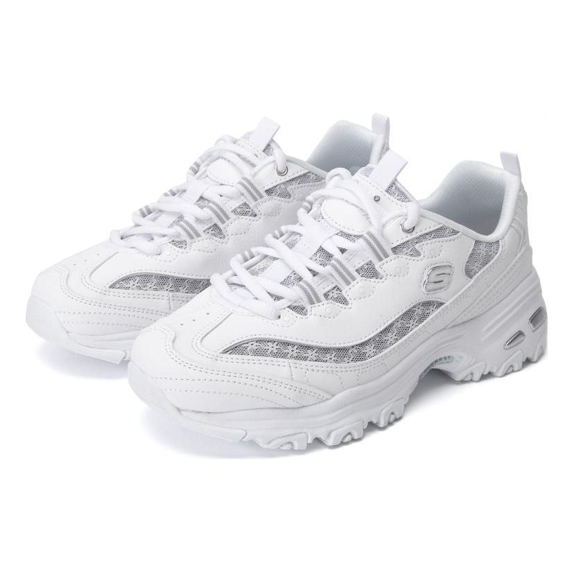 Skechers DLites 1.0 Кожаные Упрощенные Универсальные Низкие Папины Кроссовки Женская кроссовка Серебристый 896235-WSL