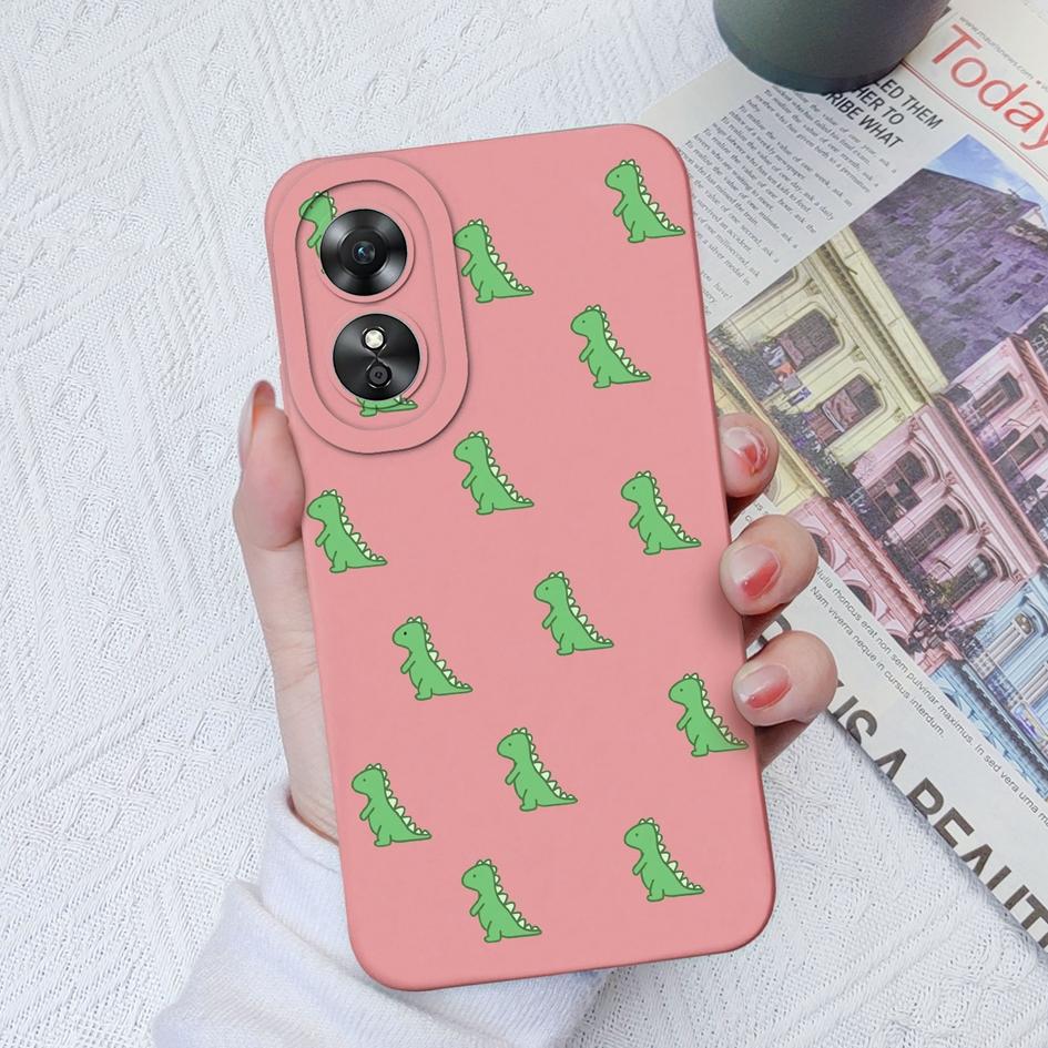 Чехол для OPPO A1 A1Pro 5G A15 A17 A17K A58 A52 A33, роскошный милый чехол с рисунком динозавра из мультфильма, защитная жидкая силиконовая задняя крышка для OPPO Fundas Coque