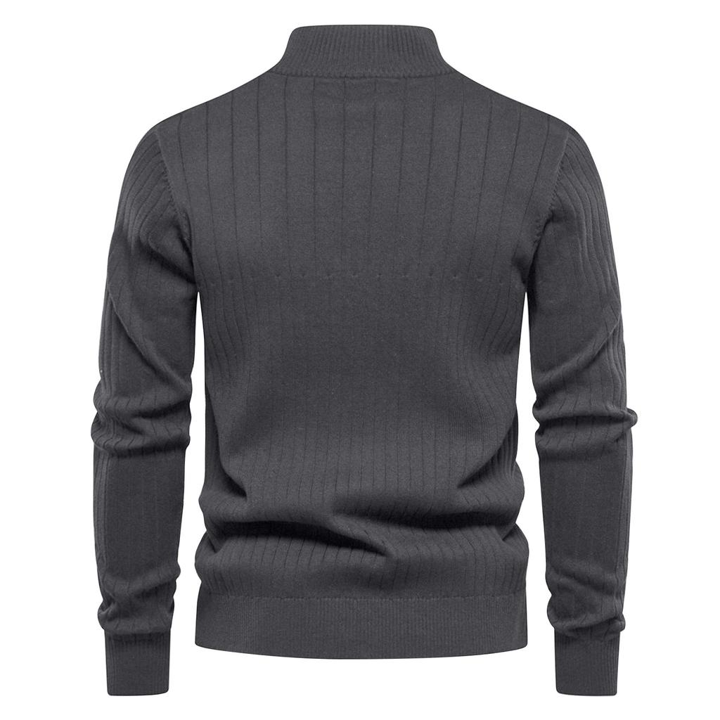Men's Winter Solid Color Stand Collar Half Zipper Slim Fit Knit Long Sleeve Top