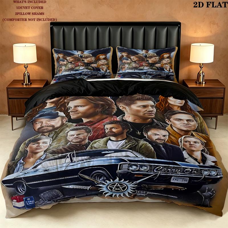 Supernatural Pattern Bedding Quilt Set Quilt Cover Pillowcase Home Birthday Gift(1 * duvet cover + 2 * pillowcase, without core)
