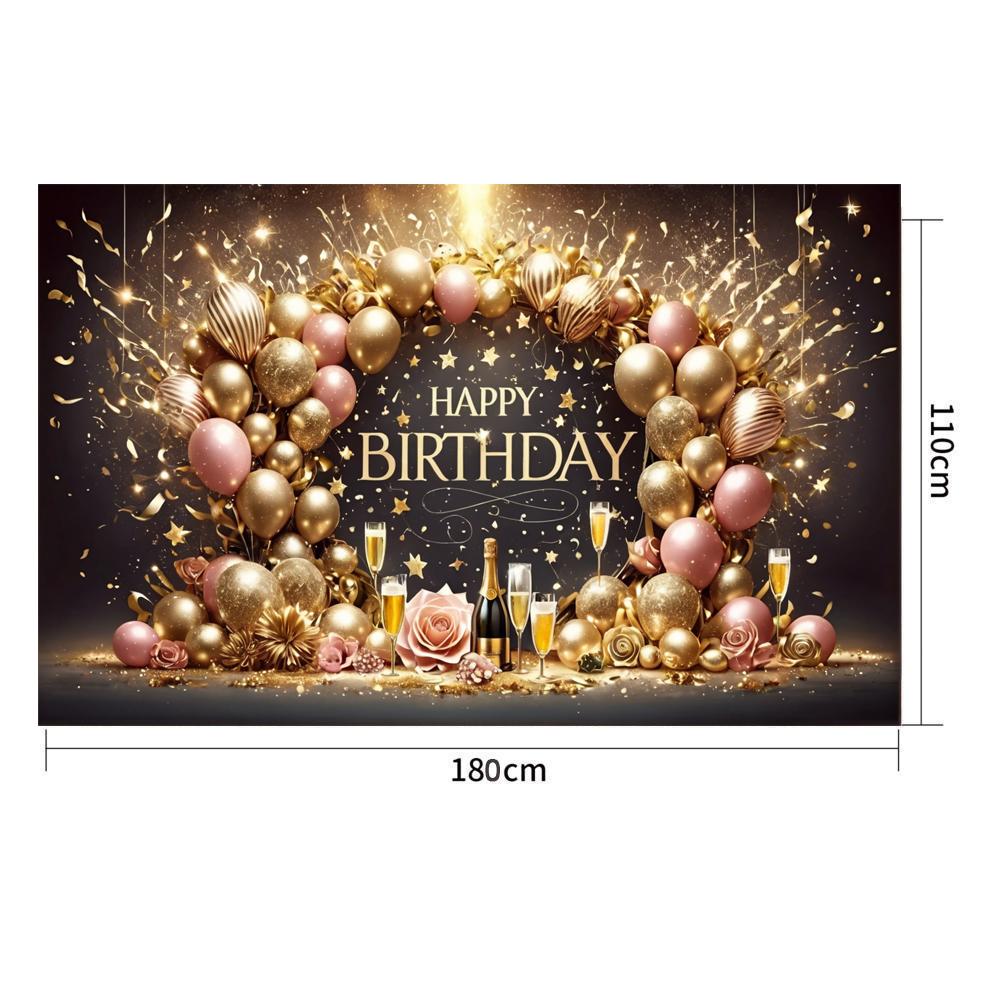 1Pc Happy Birthday Black Gold Balloon Background Wall Photography Mural Wallpaper Suitable for Family Birthday Party Decoration