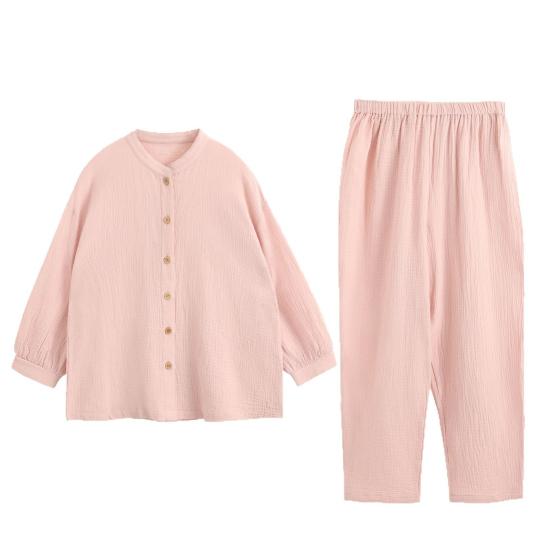Женский хлопковый пижамный комплект, топ с длинным рукавом на пуговицах и длинные брюки, комплект для дома, повседневная двухпредметная одежда для сна