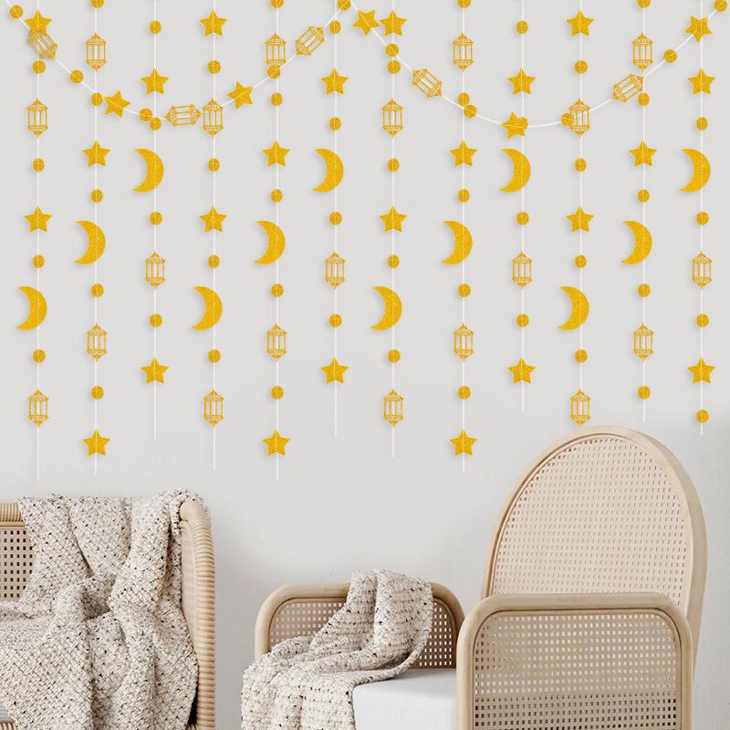 Звезда Луна Бумага Баннер Гирлянда Ид Мубарак Подвесные Украшения Исламская Мусульманская Вечеринка Украшения Дома 2024 Рамадан Карим Товары