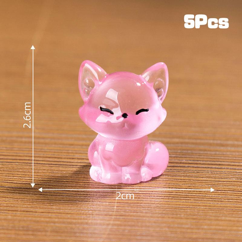 5Pcs Creative Cute Luminous Fox Animal Ornament Cartoon Mini Room Ornament Accessories Kawaii Desktop Resin Ornament Gifts