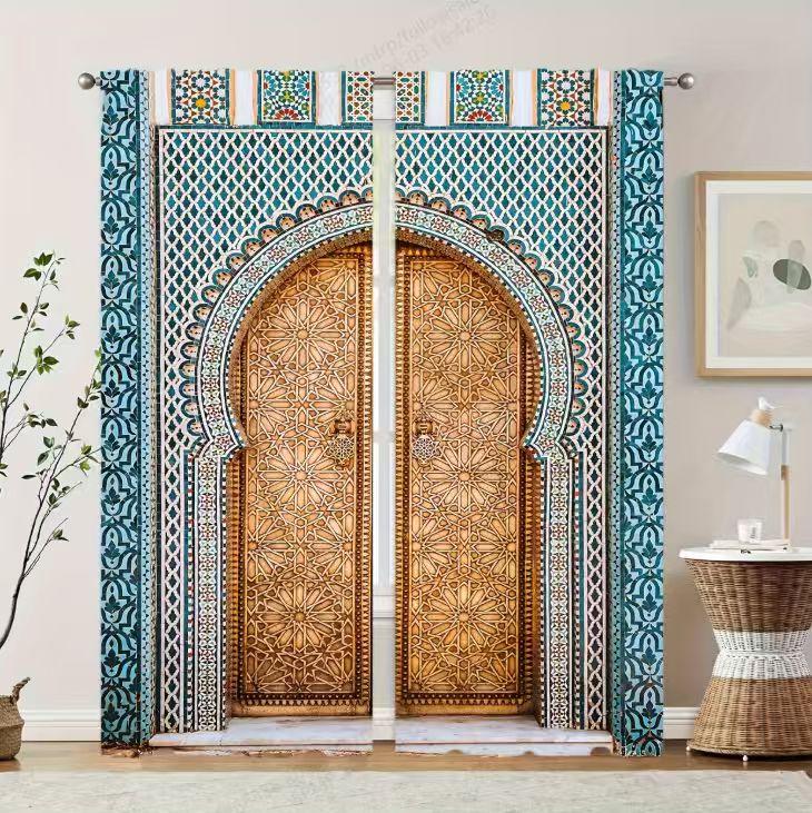 2pcs Exotic Moroccan Pattern Curtains Artistic Design Light - Filtering Polyester Curtains for Home Windows