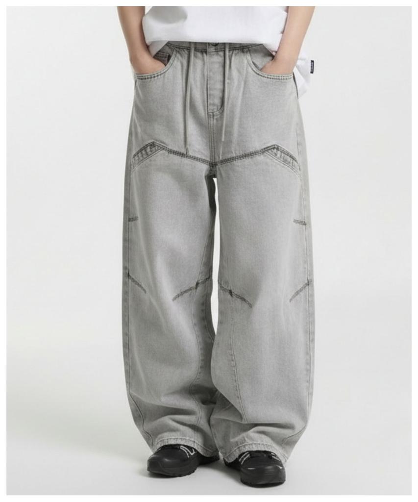 DOUBLE JD Line Washed Denim Pants