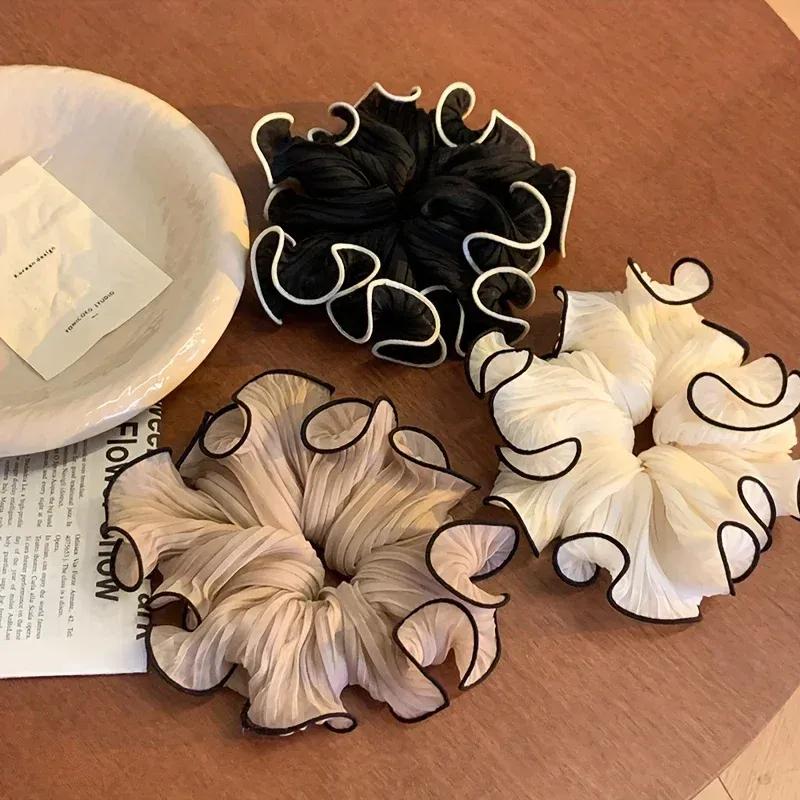 1Pcs New Korean Retro Folded Chiffon Oversize Scrunchies Women Sweet Temperament Fashion Exaggerated Hair Band Hair Accessorie