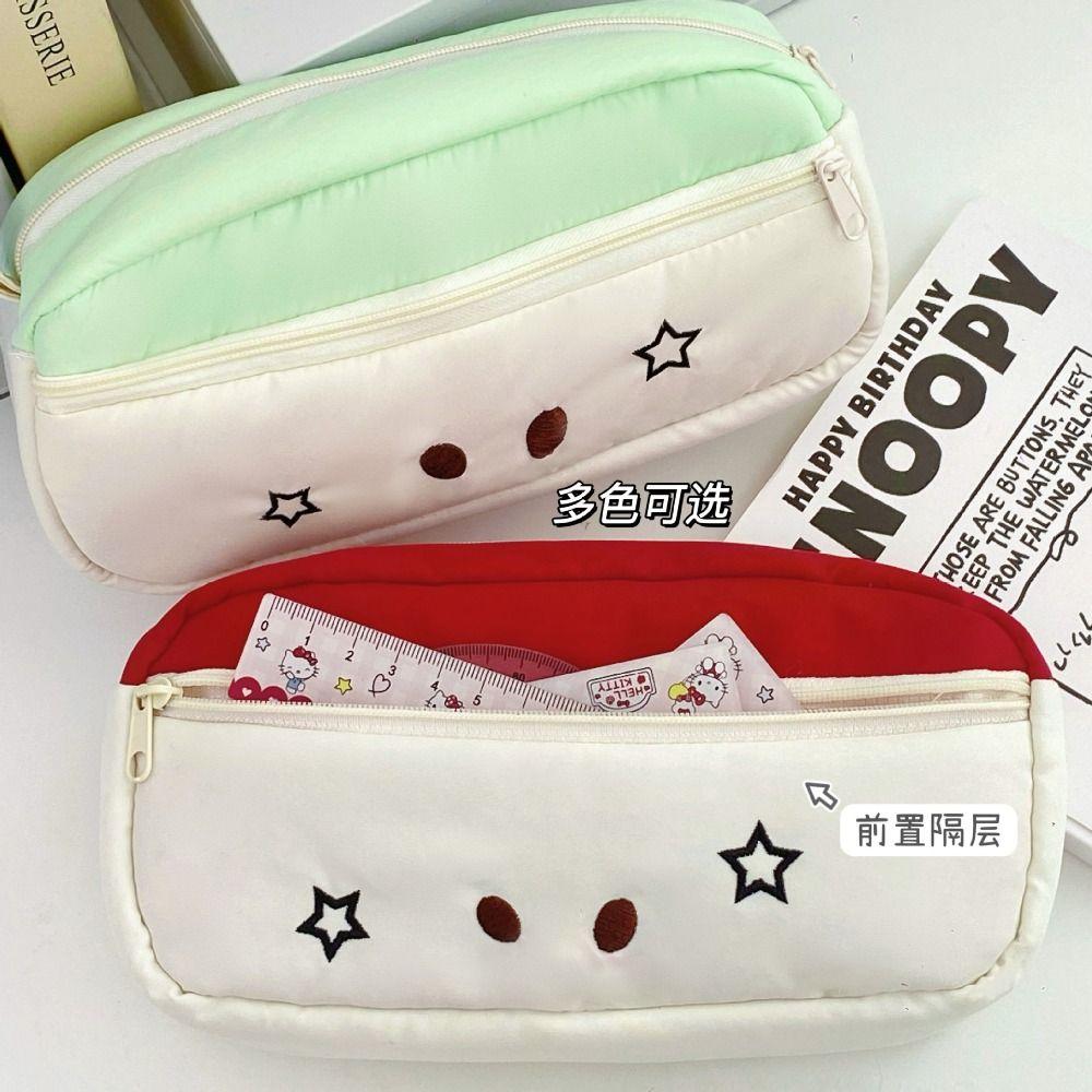 Double Layers Pencil Case Contrast Color Stationery Bag Stationery Storing Bag  School Office