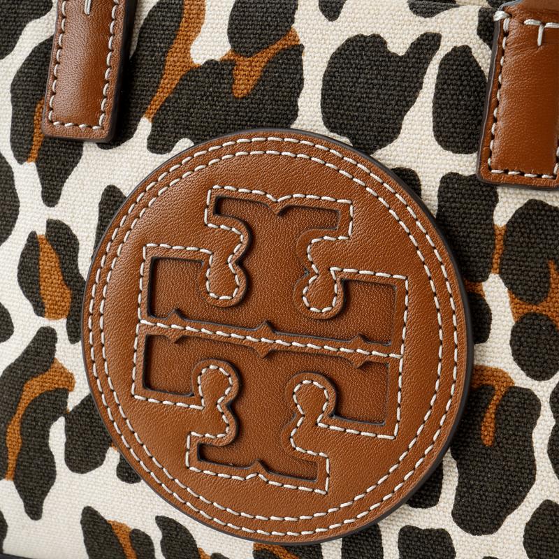 Tory Burch Элла Двойной Логотип T Сумка-тоут из Коровьей Кожи Сумка-тоут Сумка для Покупок Наплечная Сумка-тоут Мини Женская Леопардовый Принт 90485-960