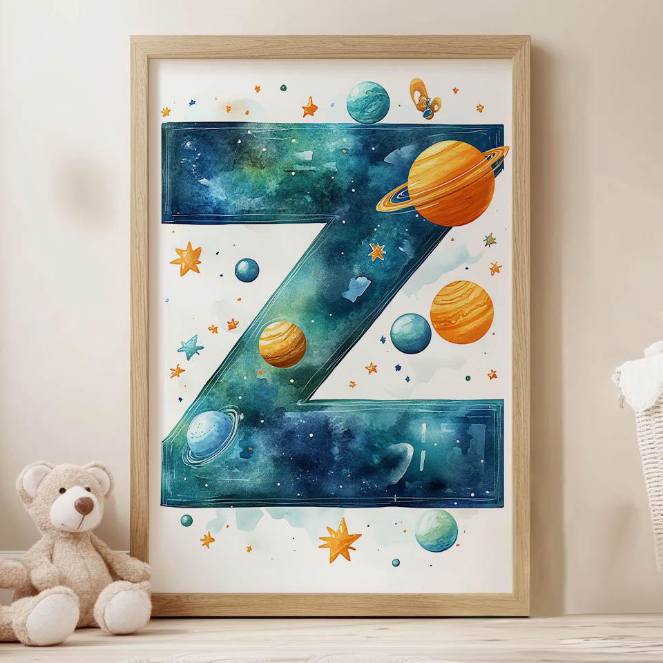 Poster With Letter Z In Galaxy Poster With Letter Z In Galaxy, 30X40 Cm, Gold Aluminum Frame, 230 Gsm Matte Paper
