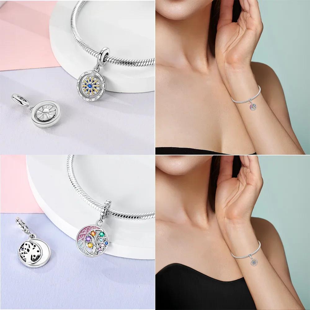 Authentic Original Charm Bead Components Brown Bear Pink Zircon Blue Heart Lucky Fortune Bead Components Compatible With Bracelet High Quality Fine