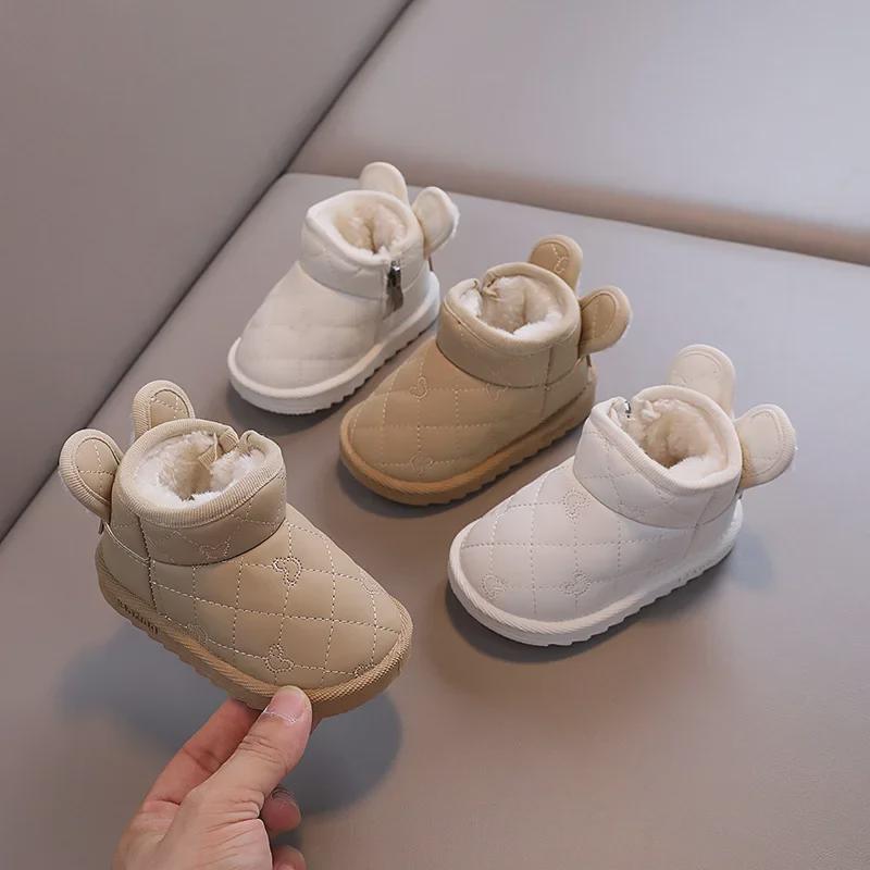 Водонепроницаемые детские зимние ботинки с плюшевой подкладкой, зимняя теплая обувь для малышей, мальчиков и девочек в возрасте от 1 до 6 лет.