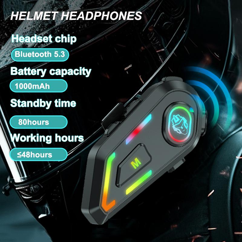 1000 мАч гарнитура для мотоциклетного шлема Bluetooth 5.3 голосовое управление беспроводной музыкальный плеер водонепроницаемые наушники с подсветкой