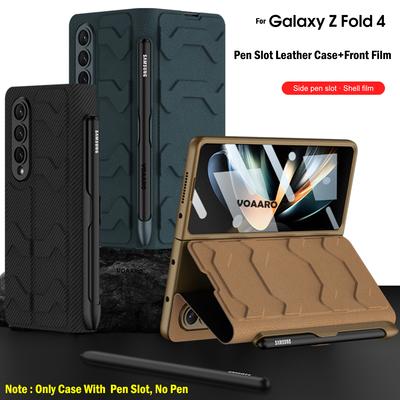 Кожаный защитный чехол для Samsung Galaxy Z Fold 4 5g, чехол с боковым слотом для ручек, передняя стеклянная пленка для Samsung Z Fold, чехол с 4 слотами для карт