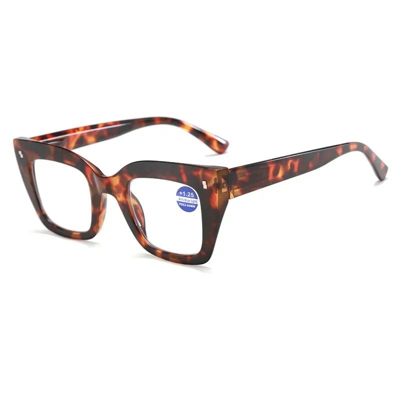 Толстые очки для чтения с большой оправой Модные очки от пресбиопии радужной расцветки для женщин Очки с прозрачными линзами, блокирующие синий свет